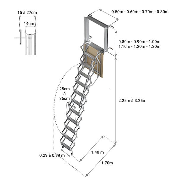 Escalier escamotable mural: dimensions de tremie de 70x100cm - ADJM/70/100