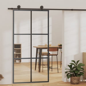 Porta Scorrevole In Alluminio Nero E 12 Sezioni In Vetro Satinato, 96x220  Cm in vendita online