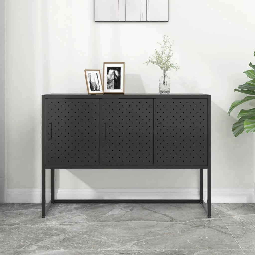 Comò Con Ante In Vetro 84x64x35cm - Credenza Acciaio Per Soggiorno Con Vetrinetta - Foto 7