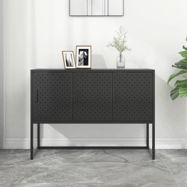 Comò Con Ante In Vetro 84x64x35cm - Credenza Acciaio Per Soggiorno Con Vetrinetta - Foto 7