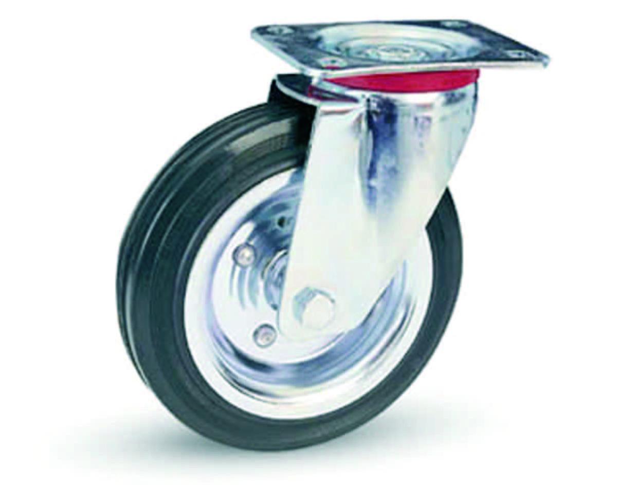 Ruota Girevole Piastra POWERTEC 6 Pollici - Industriale Resistente, Gomma E Acciaio (1 Pezzo)