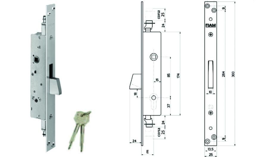 Serratura Triplice Da Infilare Per Montanti E Persiane S/scrocco 46220 - Mm.25 (46220250 - Foto 2