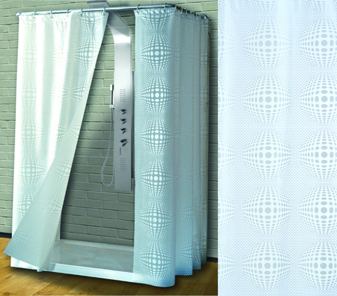 Tenda per doccia in peva sfera fondo trasparente con decori bianchi -  cm.240x200h.