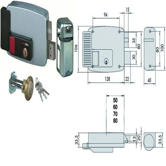 Elettroserratura per porte legno con pulsante interno 2 mandate 11670 -  mm.70 dx (11670701)
