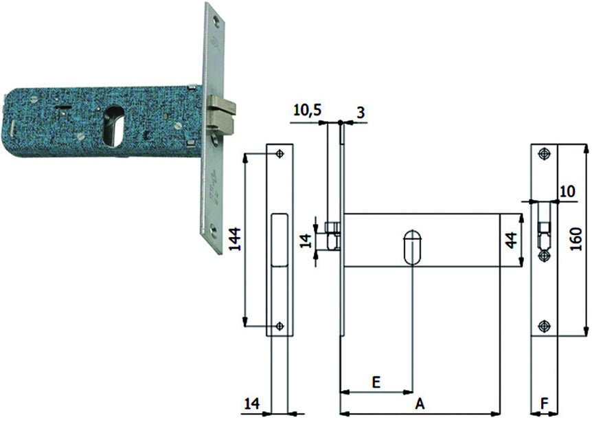 Elettroserratura Da Infilare Per Fasce Mm.44 H 399 - Mm.60 Dx (399 ...