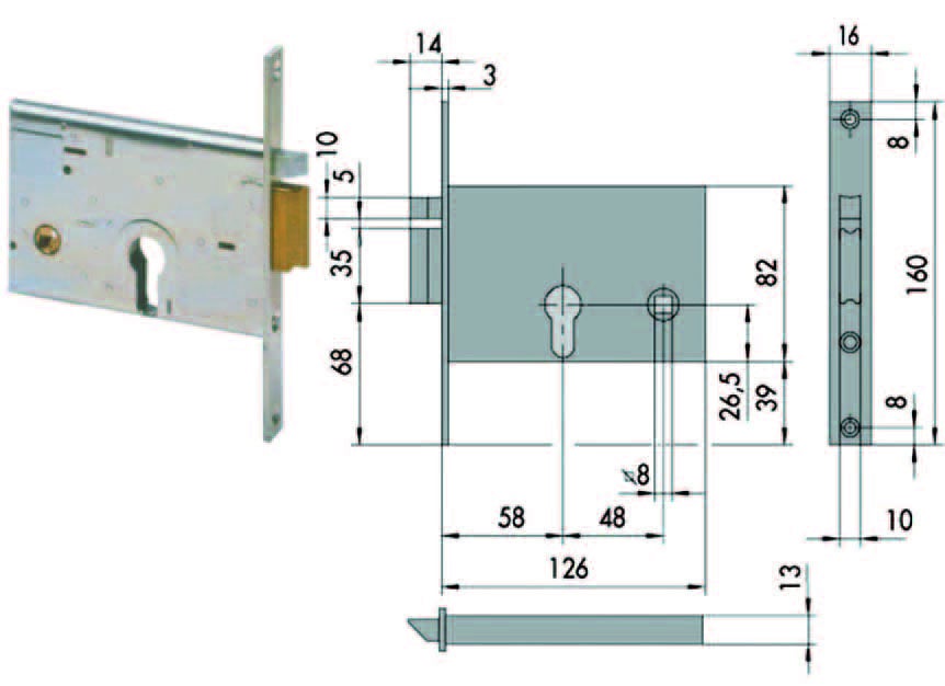 Elettroserratura Da Infilare Per Fasce Mm.82 H 14012 - Mm.60 Dx ...