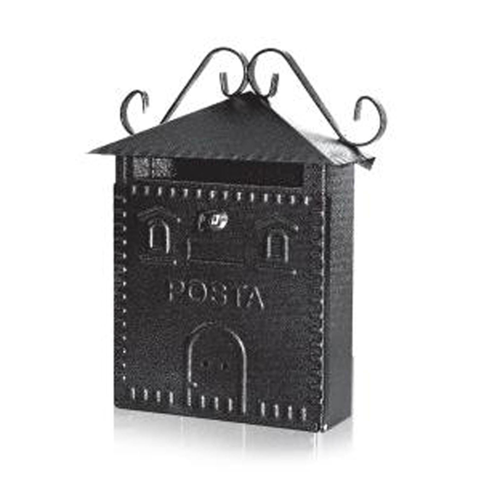 Cassetta postale con tetto e chiave a cilindro per esterni nera -  cm.21x6x31h. - colore nero