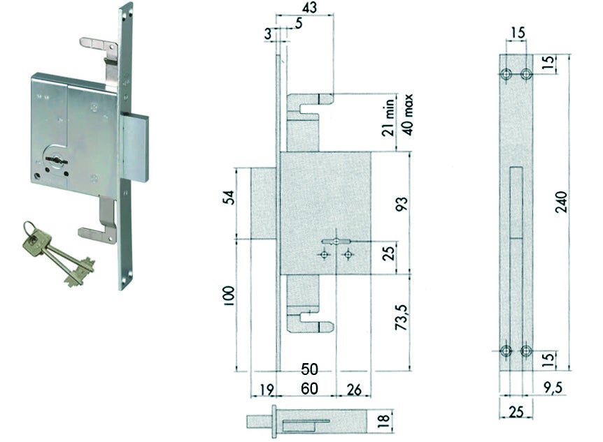 Serratura Triplice Da Infilare Doppia Mappa 57226 - Mm.60 (57226600 ...