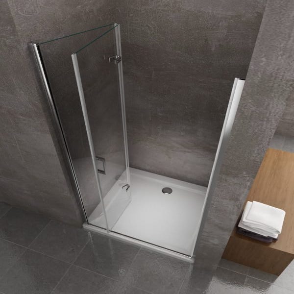 Mampara de ducha con puerta abatible abatible abatible para instalación en  nicho H 190 cromo transparente antical medida 68-71,5
