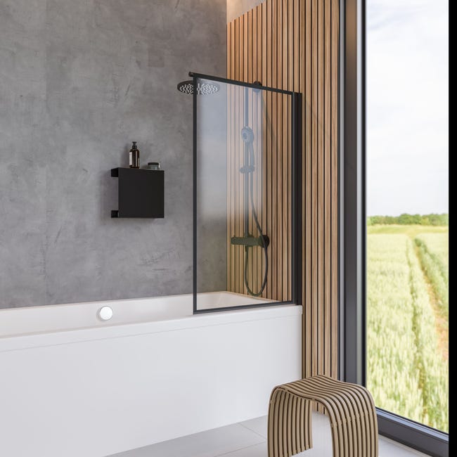 Ilustrar importante número Schulte mampara de baño para bañera 80 x 140 cm, 1 hoja plegable, vidrio 5  mm transparente, perfil negro | Leroy Merlin