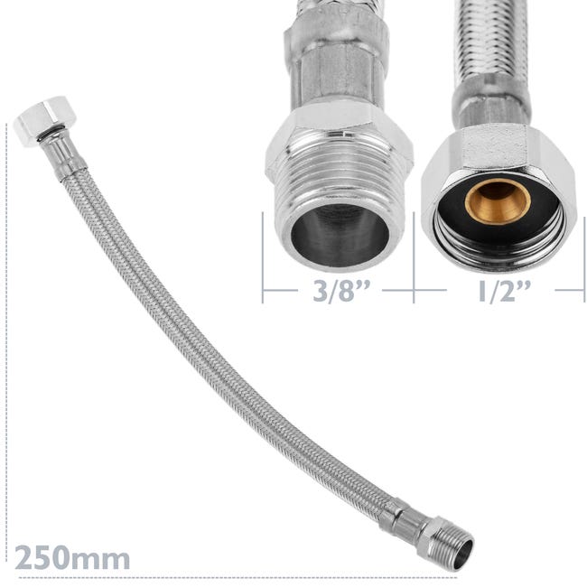 Tuyau flexible DN8 / M10 renforcé pour eau potable Connecteur fileté mâle  court de 9,53 mm / connecteur à écrou 30 cm