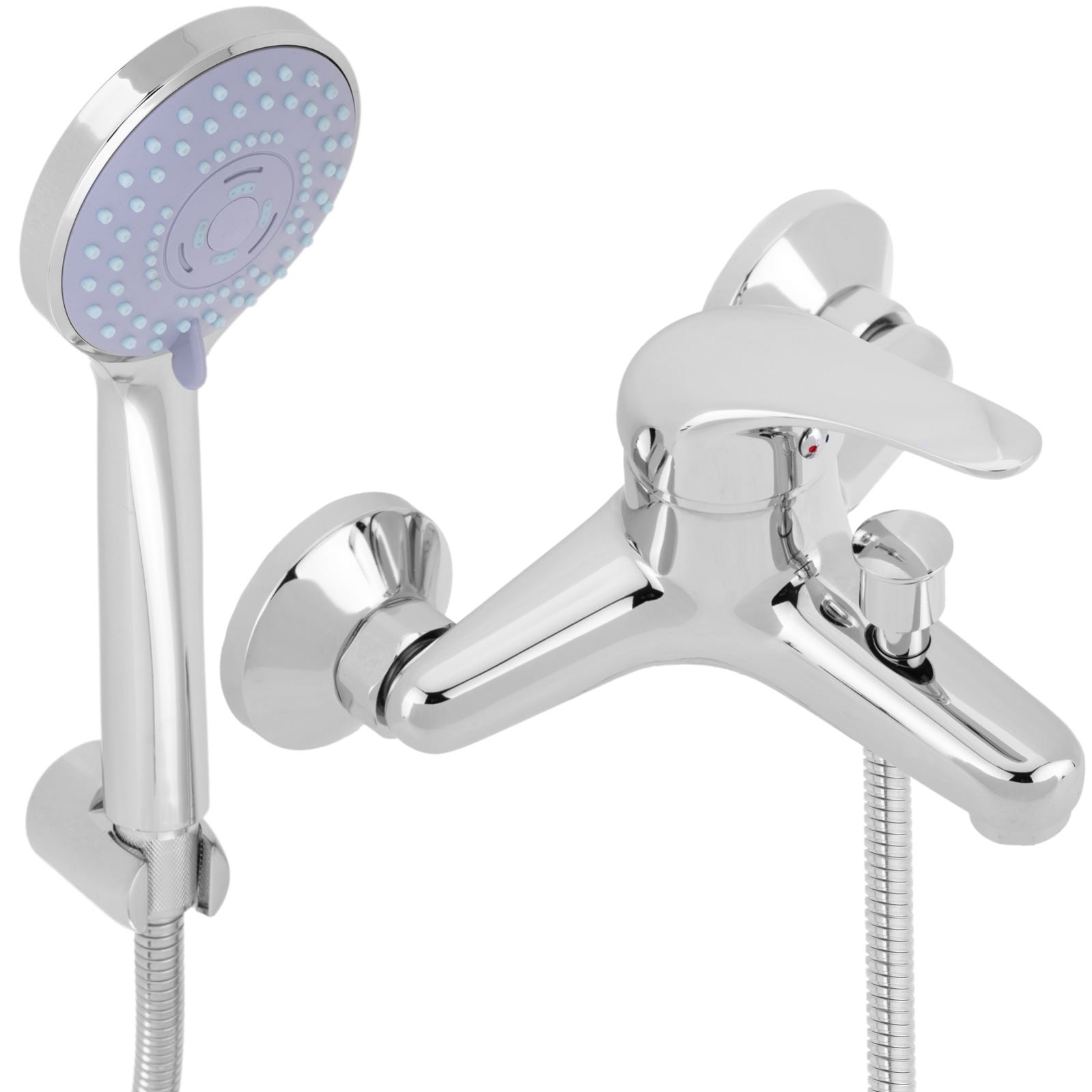 Kit rubinetto doccia monocomando orizzontale cromato a risparmio idrico con  soffione doccia, staffa e tubo flessibile