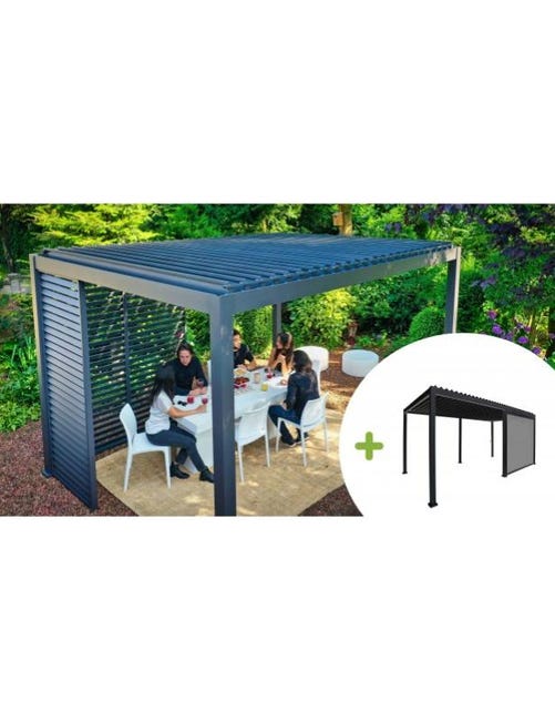 Pergola Bioclimatique OMBREA® Autoportante 3X4 - Anthracite + Store Anthracite 4M | Leroy Merlin rideau pergola ombrea