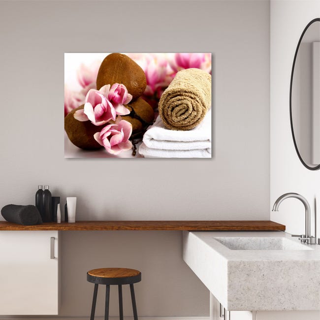 Zen relax 1 - quadro moderno con fiori rosa stampa su tela per bagno centro  benessere spa 70x50 cm