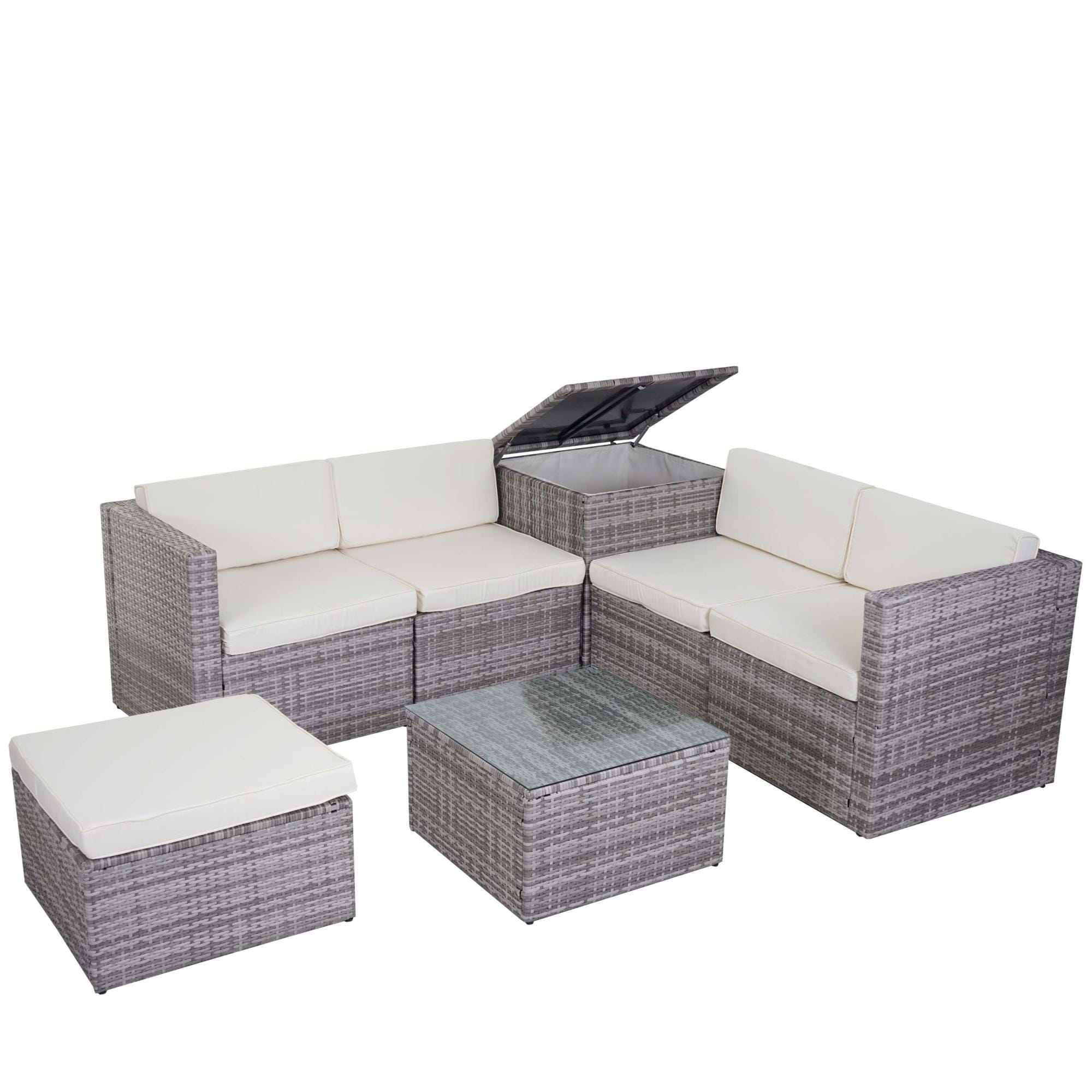 Set Salotto Giardino Esterno Salottino HWC-F55 Polyrattan Nero Con Cuscini Avorio 84181055 Set Salotto Giardino Esterno Salottino HWC-F55 Polyrattan Nero Con Cuscini Avorio 84181055