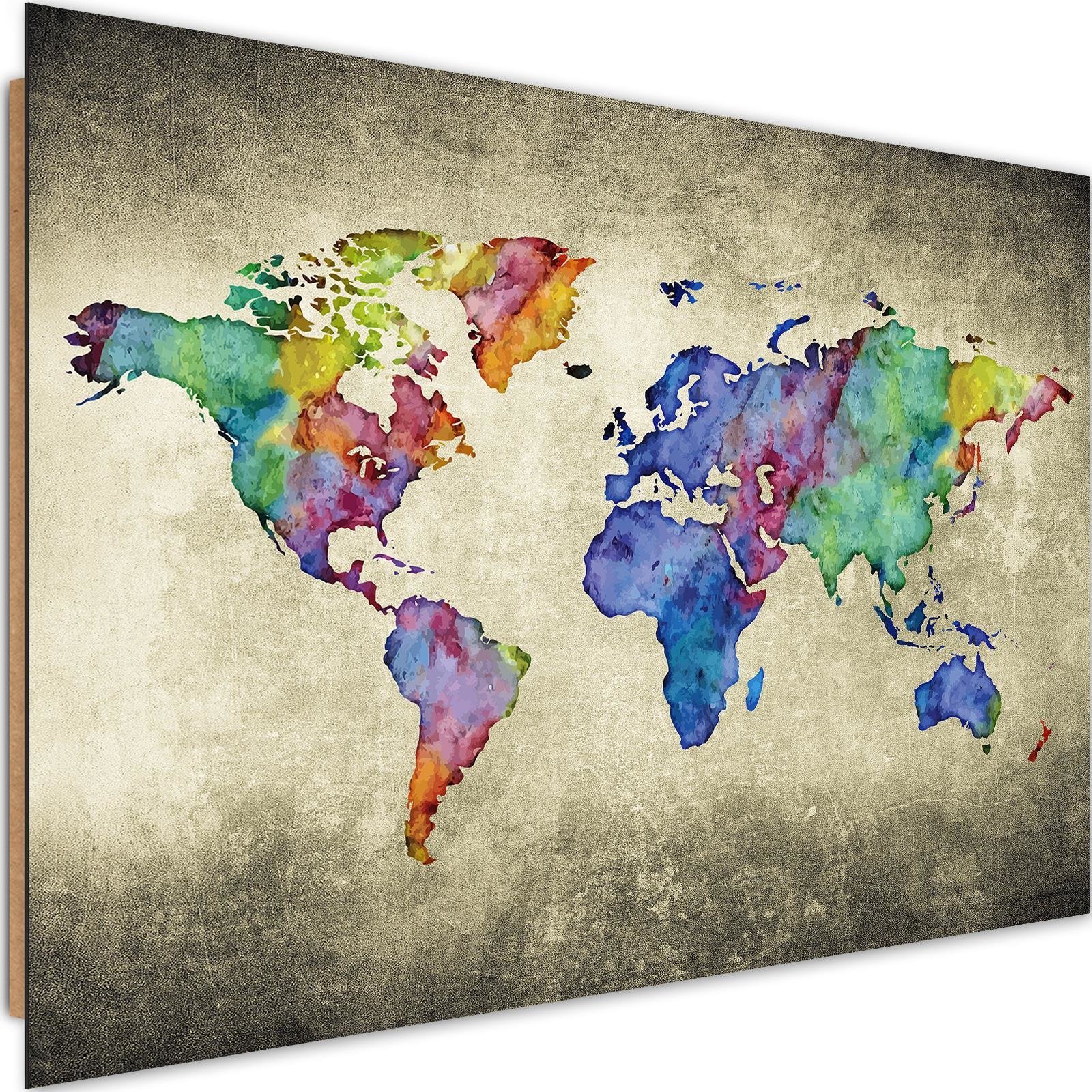 Tableau Bois Colore Carte Du Monde Vintage 1 X 80 Cm Leroy Merlin
