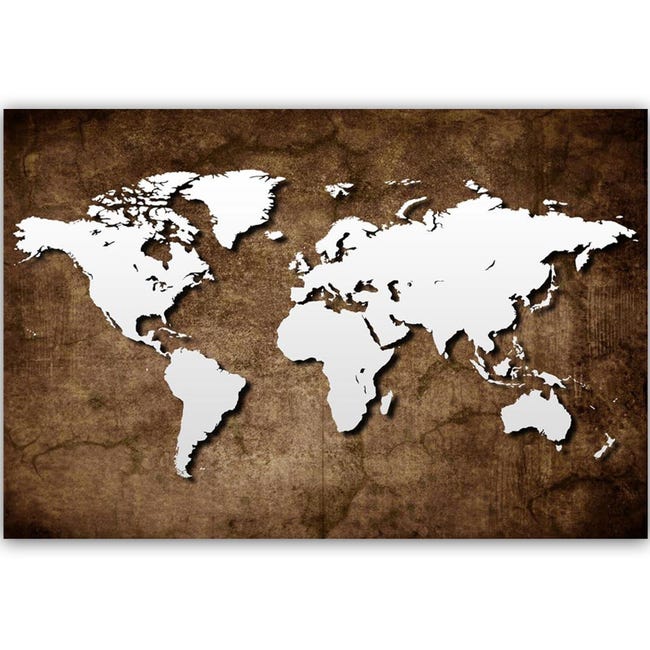 Tableau carte du monde couleur bois - 80x50 cm