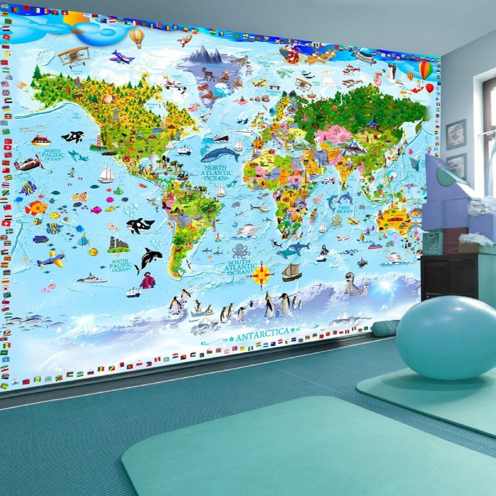 Papier peint carte du monde pour les enfants - 150 x 105 cm