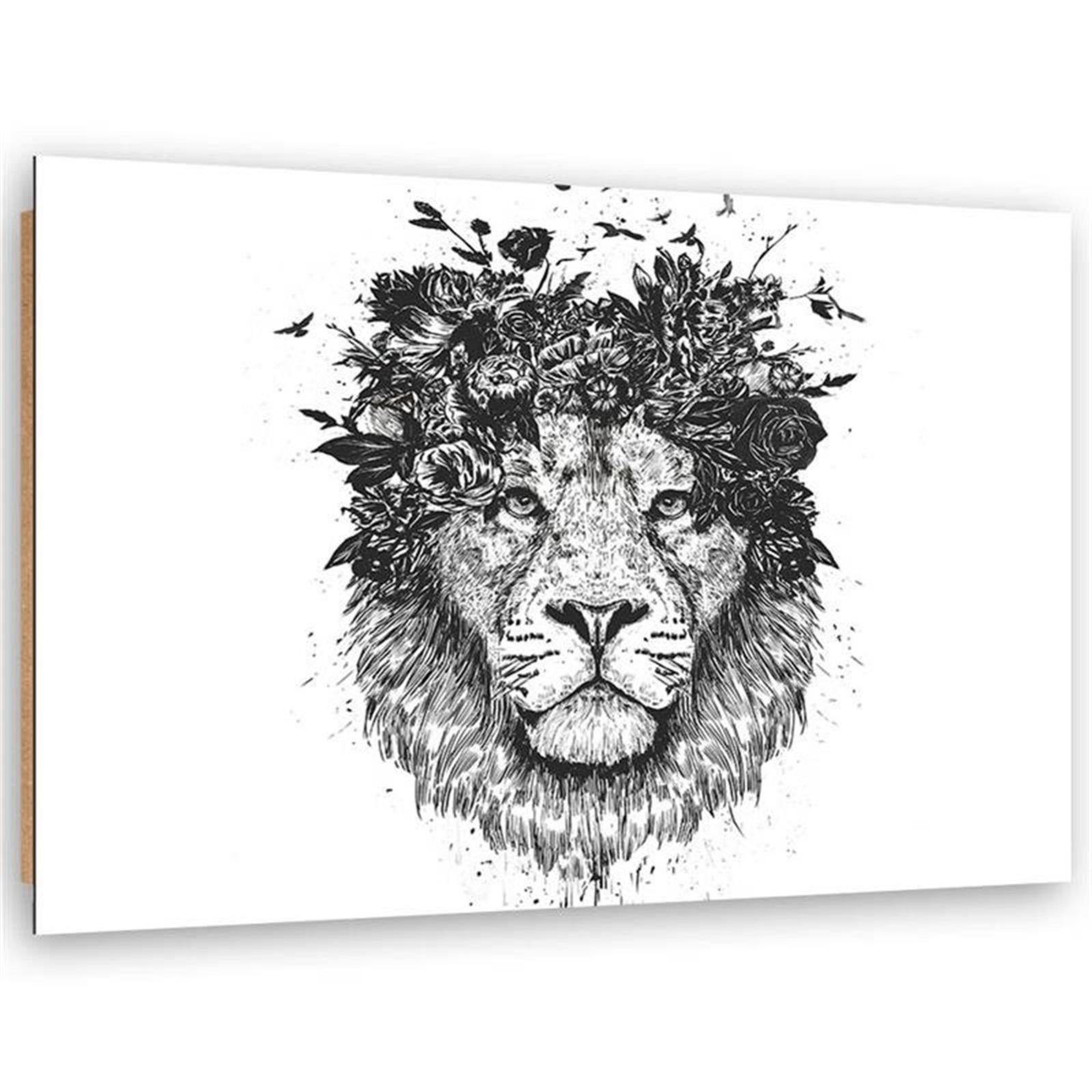 Tableau Bois Lion Chat Roses Fleurs 100 X 70 Cm Leroy Merlin