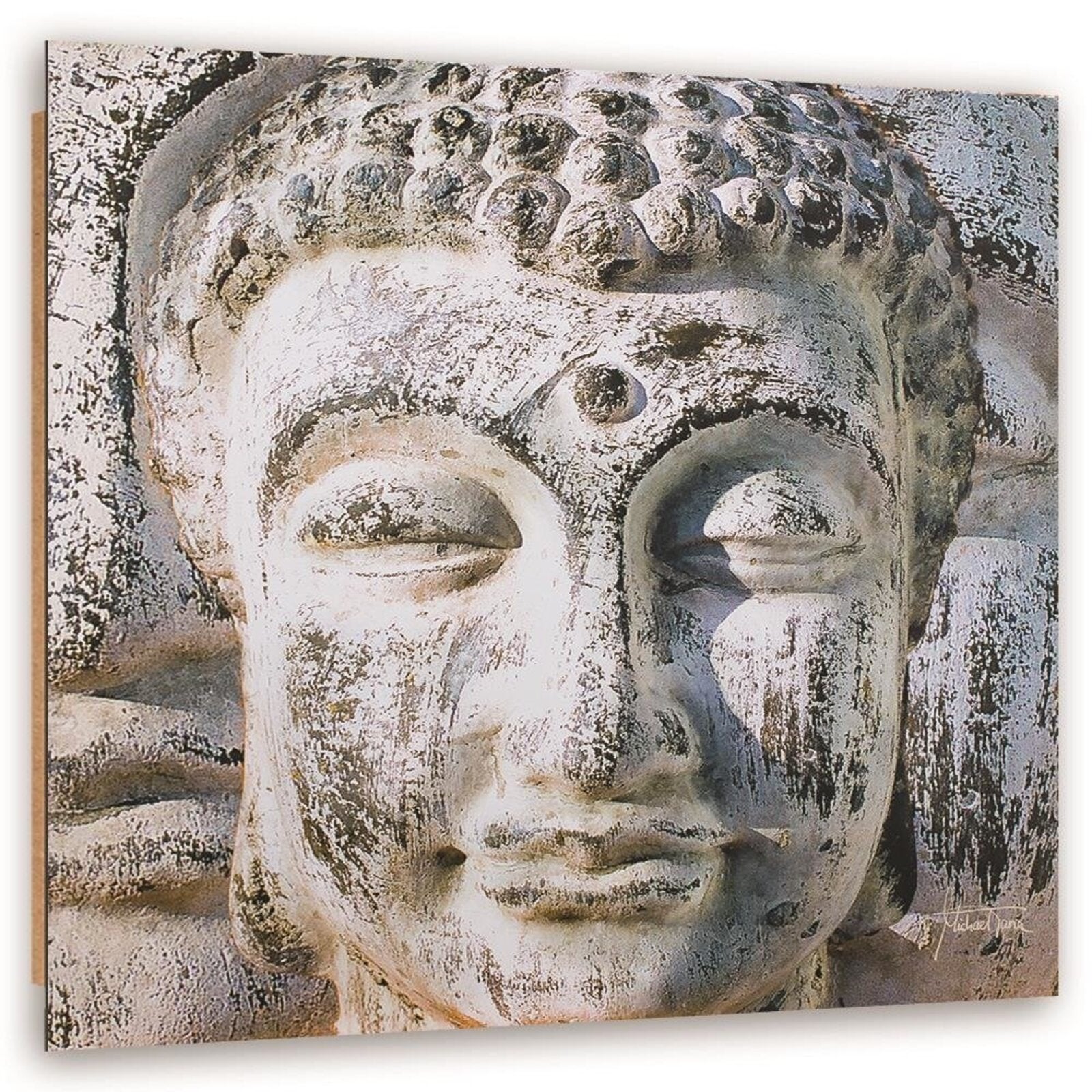 Tableau statue Bouddha avec deux paons (Taille: XXS, Support: Avec Châssis)