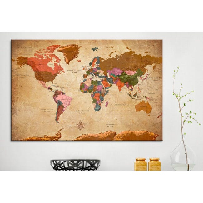 Carte du monde en liège - couleur naturelle, impression blanc