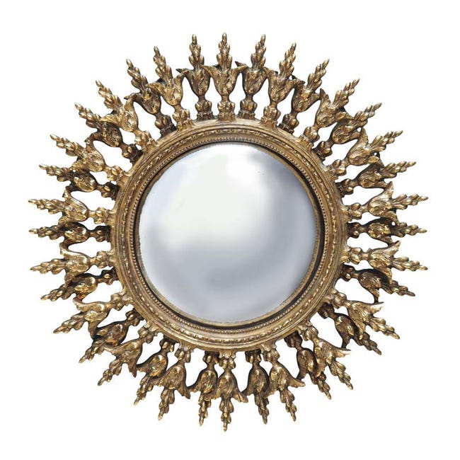 Miroir convexe soleil doré antique 18cm