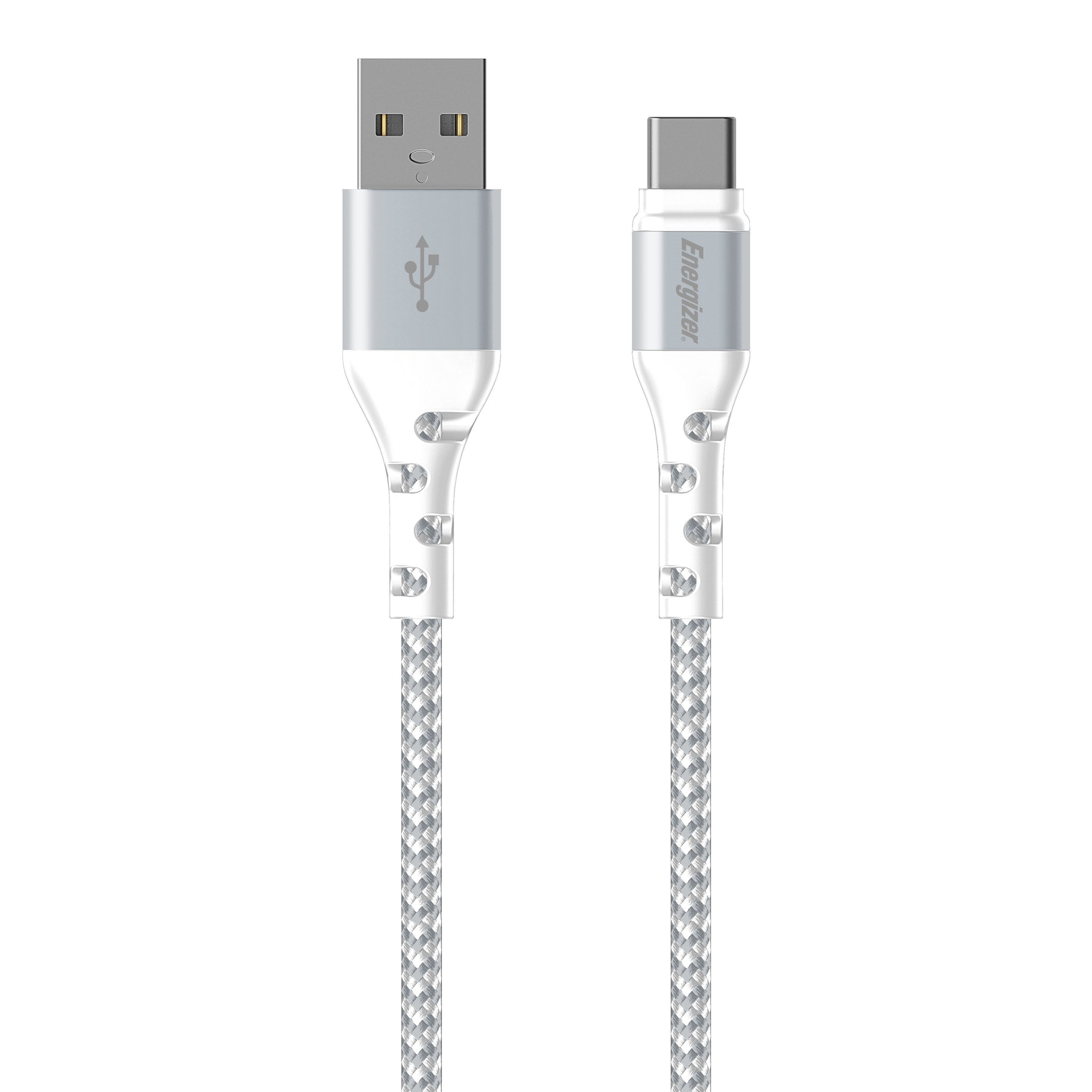 Câble USB-A vers USB-C tressé 2m - Blanc/silver - ENERGIZER