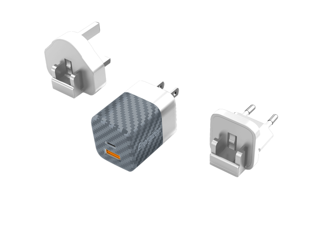 Pack Chargeur Secteur 38W Power Delivery & QC3.0 + 3 adaptateurs EU, UK, US - Gris - (vendu sans câble) ENERGIZER