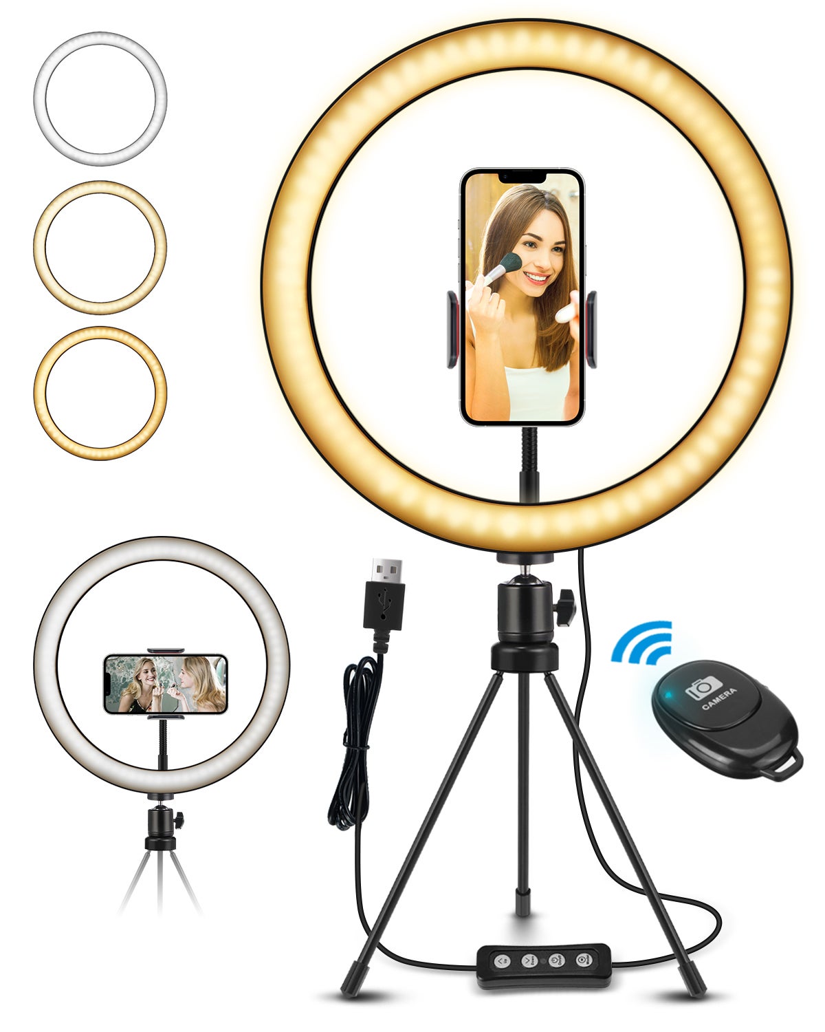 Lumière d'anneau LED trépieds support téléphone USB Selfie Ringlight lampe 