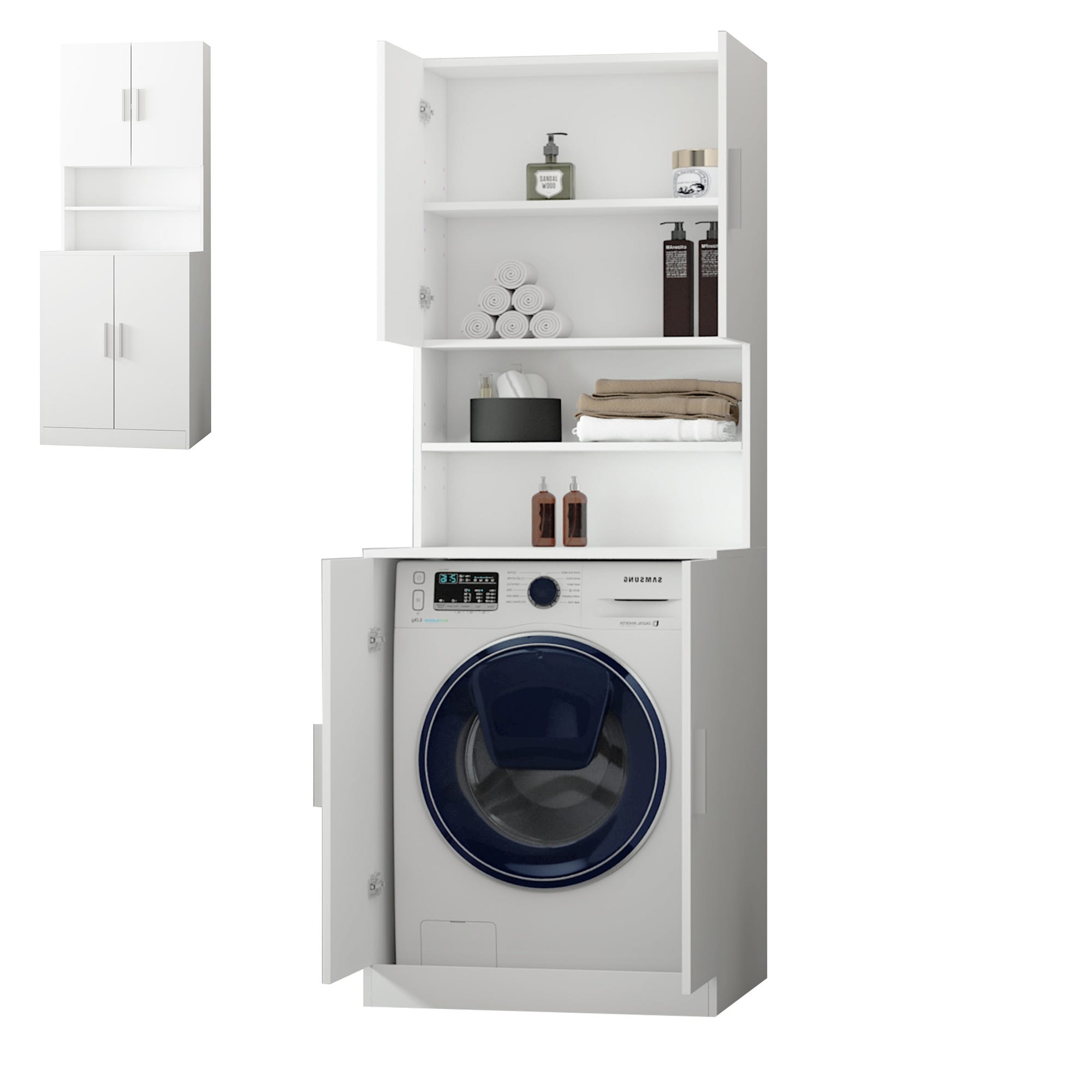 Armario para lavadora con 2 puertas y 2 compartimentos abiertos 187,5x63 cm  Gris oscuro ML-Design
