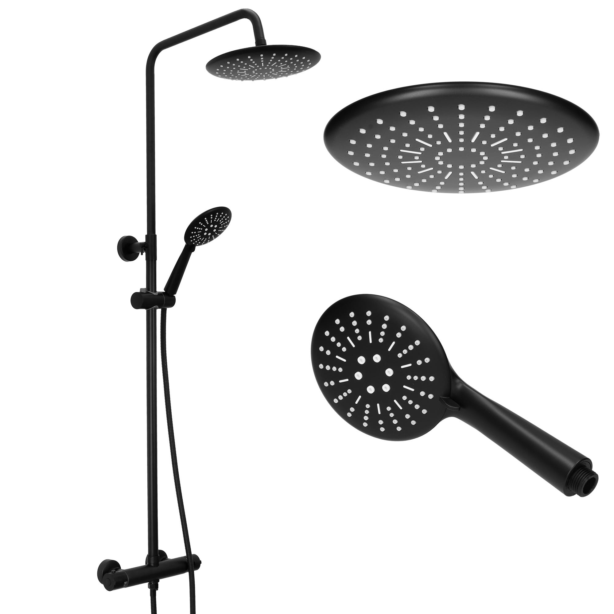 Columna de ducha de 3 funciones, sistema de ducha negro, juego de ducha de  lluvia que incluye cabezal de ducha, ducha de mano, riel ajustable