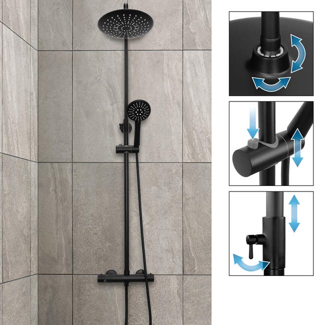  NMDCDH Sistema de ducha grifo de baño termostático grifo de  ducha negro cabezal de ducha de lluvia montado en la pared bañera mezclador grifo  termostato controlado ducha conjunto, termostático negro C 