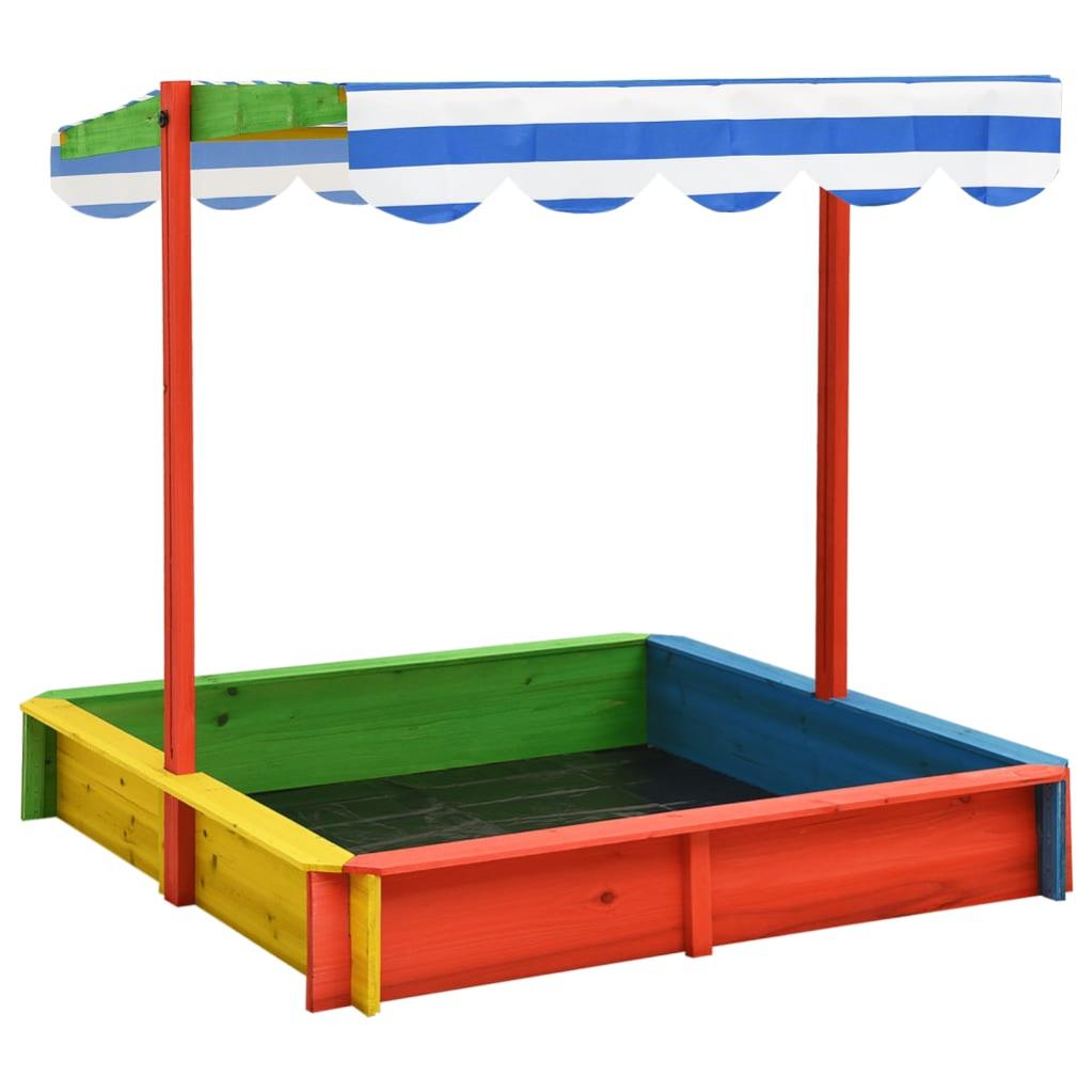 Sabbiera In Legno Massello Di Pino Con Copertura - 111x111x19.5 Cm, Bianca, Per Bambini 2-8 Anni