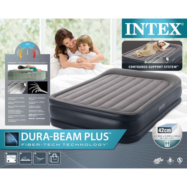 Lit Pneumatique Queen Deluxe Pillow Rest Dura-beam Plus Series Intex à Prix  Carrefour