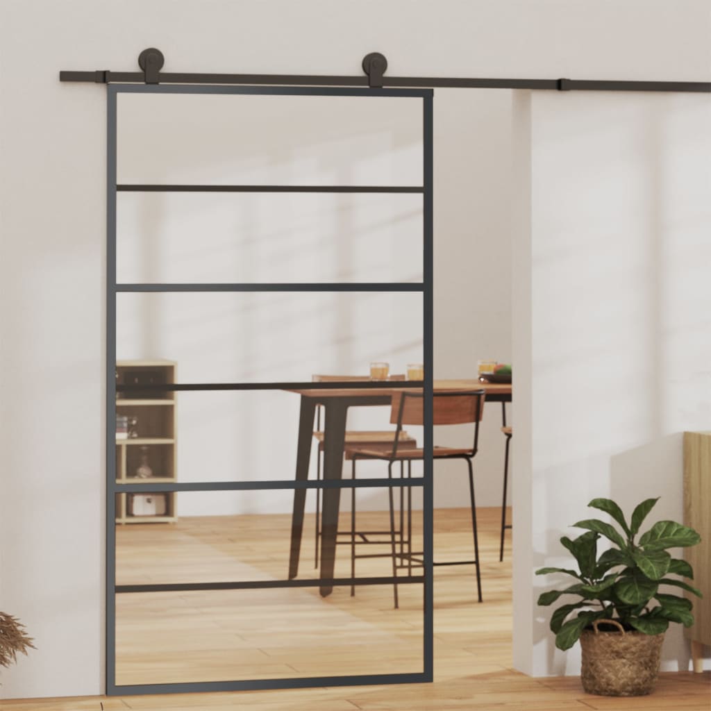 VidaXL Porta Scorrevole in Vetro ESG e Alluminio 102x205 cm Nera