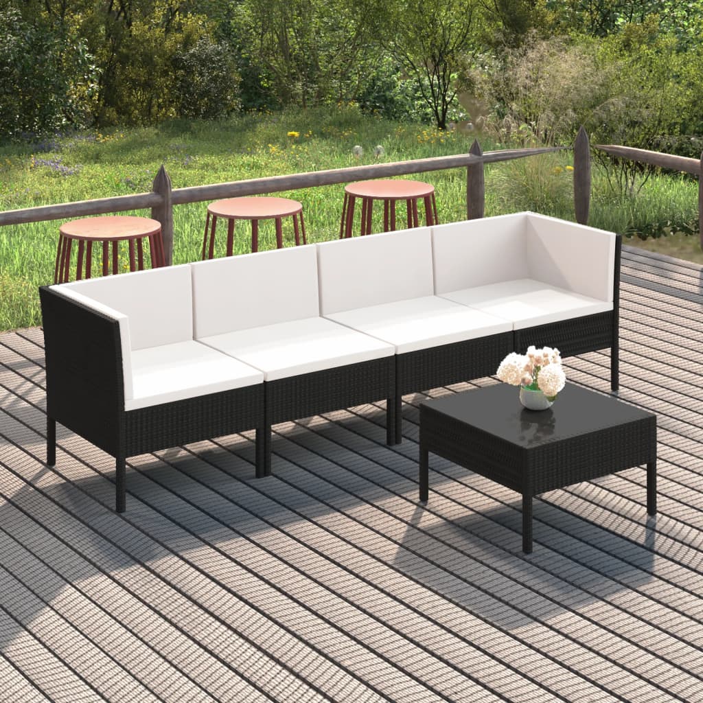 VidaXL Set Divani da Giardino 5 pz con Cuscini in Polyrattan Nero