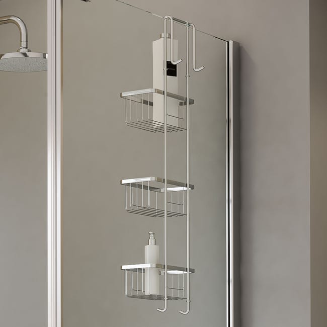 Schulte estante de ducha y baño 21 x 18 x 75 cm, 3 cestas de acero