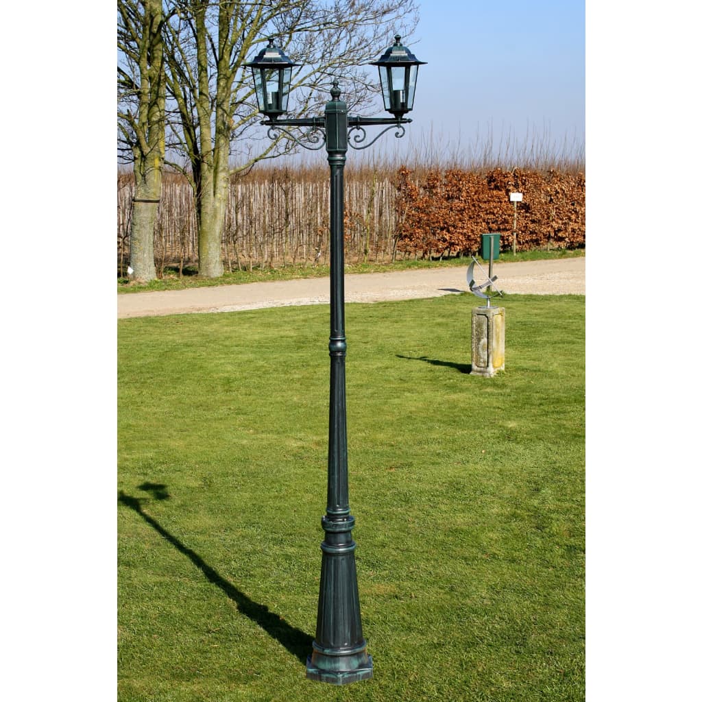 Vidaxl farola de jardín 2 brazos 215 cm verde oscuro negro aluminio