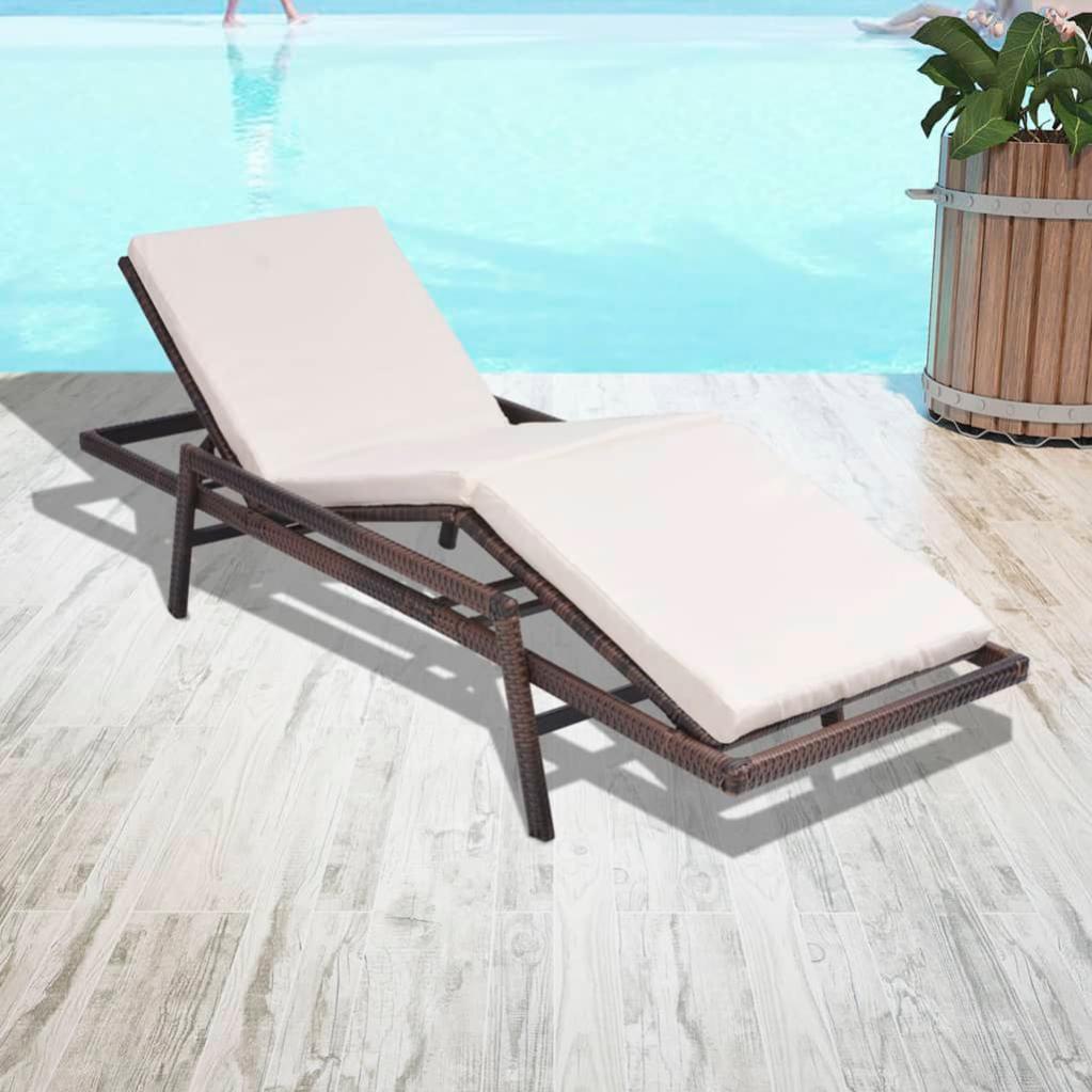 vidaXL Lettino Prendisole con Tavolino Pieghevole Elegante Sdraio Mobile Arredo Giardino Spiaggia Piscina Chaise Longue in Polyrattan Marrone