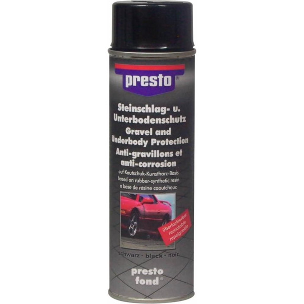 Bombe de peinture Noir Brillant Antigravillons Bas de caisse Presto 500ml Leroy