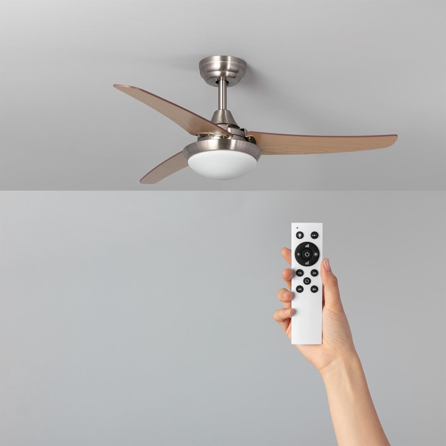 Ventilatore A Soffitto Con Luce LED E Motore DC Silenzioso – 4 Pale In Legno 52 Pollici, 6 Velocità, Timer, 3 Colori Luce