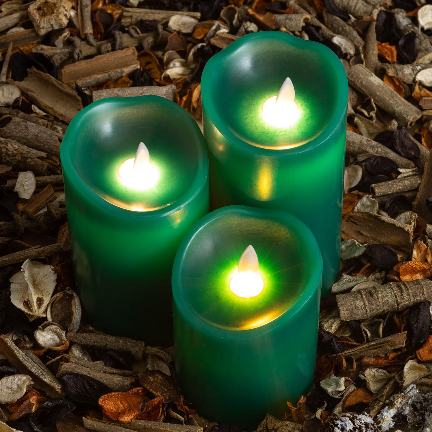 Pack di 3 Candele LED Colore Verde Special Flame Verde Trifoglio
