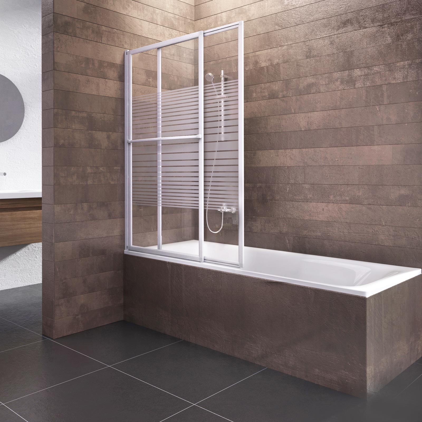 Pare baignoire rabattable profilés blanc paroi de baignoire réversible écran baignoire avec 3 volets pivotants pare-douche pliant 127 x 130 cm verre transparent