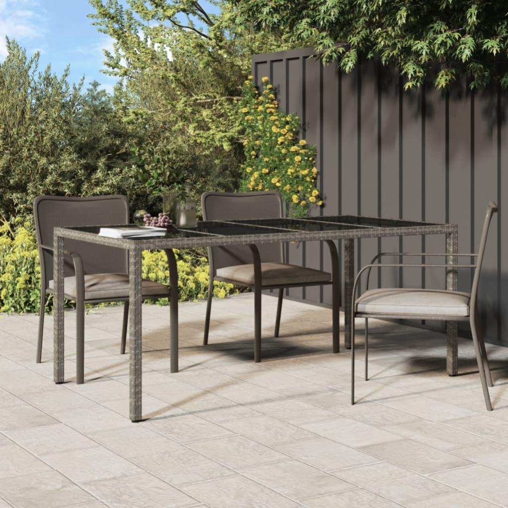Table de jardin Gris 190x90x75 cm Verre trempé/résine tressée vidaXL
