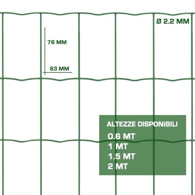 Italfence Rete Ornamentale Giardino Verde 120cm X 10m - Plastificata, Maglia 150x90 Mm, Filo Ø3,20 Mm