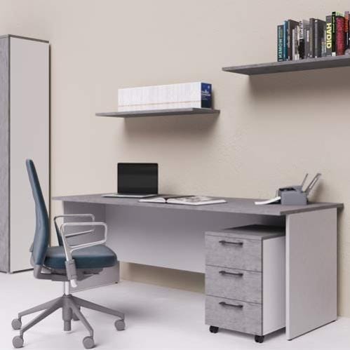 Scrivania ufficio con ripiano bicolore cemento larga 180 cm
