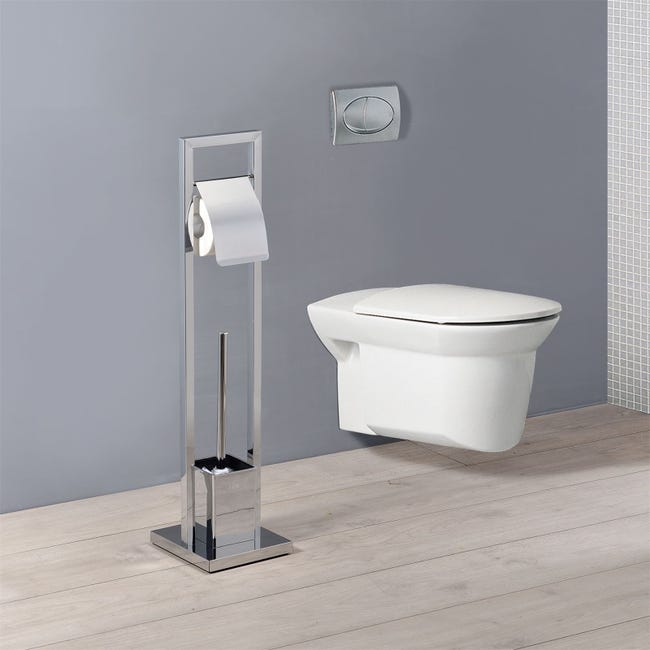 Relaxdays brosse WC et dérouleur papier, ensemble WC, bambou & métal, accessoire  toilette, 60x20x20 cm, nature/noir