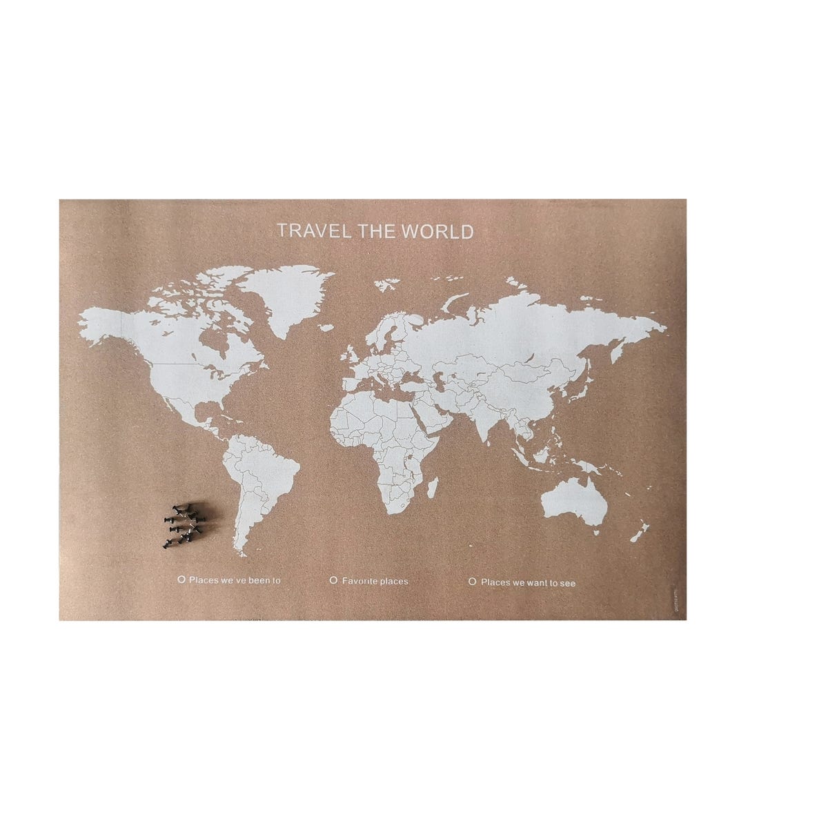 Carte du Monde en Liège (45,5×100 CM) avec Punaises pour épingler