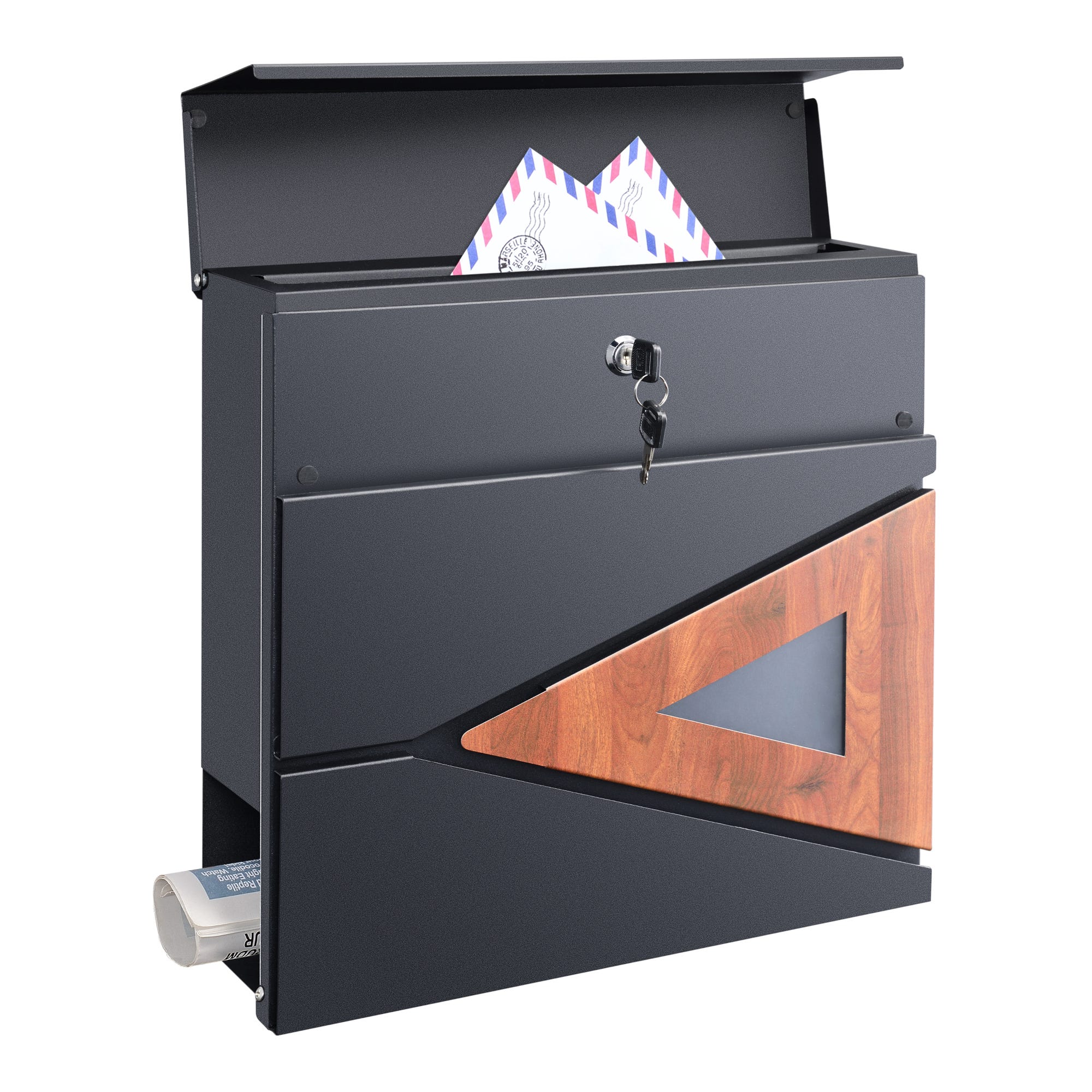 Buzón moderno de correos antracita óptica de madera exterior con soporte  acero