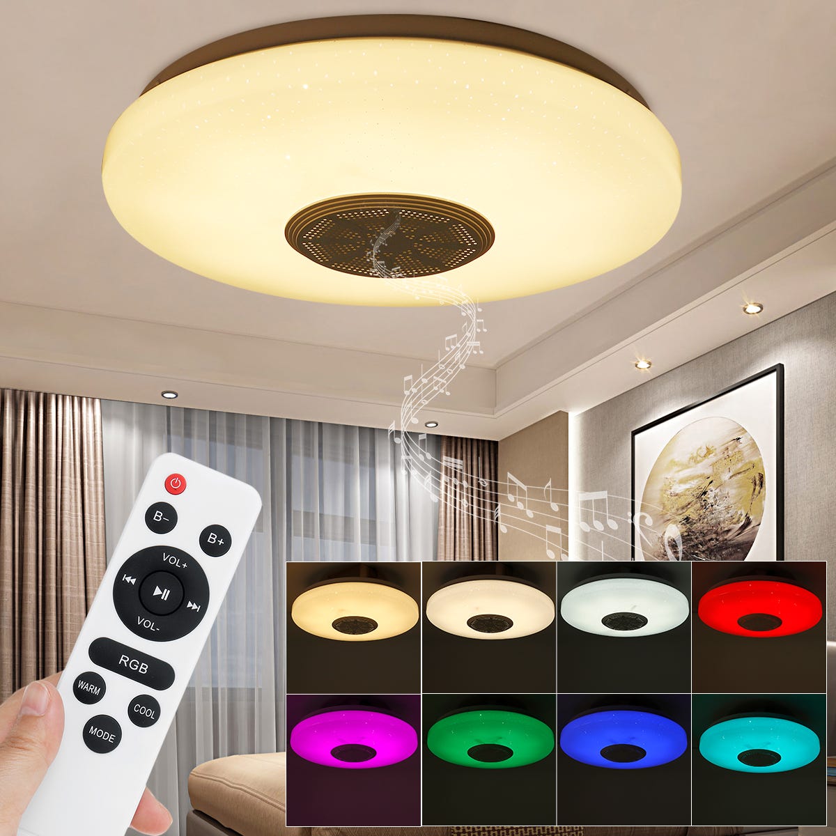 Plafonnier Led RGB Haut Parleur Bluetooth 36W Lustre LED Dimmable